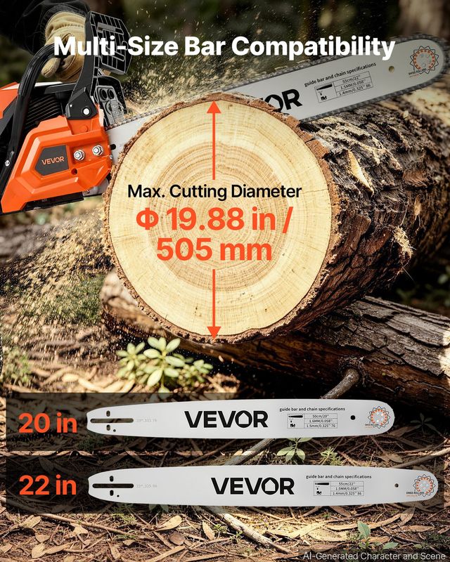 VEVOR Αλυσοπρίονο Βενζίνης 62cc 2,7kW 2 Χρονων 508/558,8 mm RQLJSKOZKECCCW15L001V0