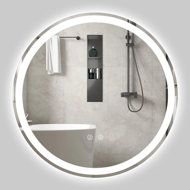 Costway Στρογγυλός LED Φωτιζόμενος Καθρέπτης Μπάνιου με Ρυθμιζόμενη Φωτεινότητα, Ασημί 60 εκ x 60 εκ x 2,9 εκ BA8428
