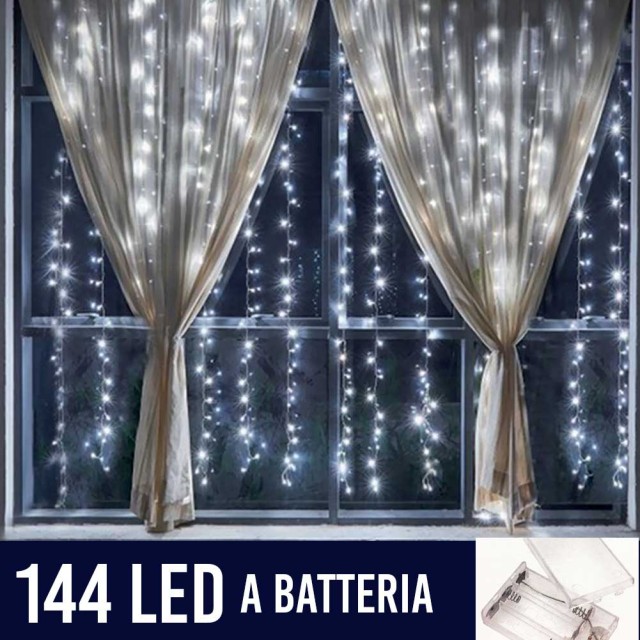 BAKAJI Σετ 2 Κουρτίνες Φωτάκια LED για Παράθυρα 144 LED 120cm Ψυχρό Λευκό για Χριστουγεννιάτικη Διακόσμηση 02830898