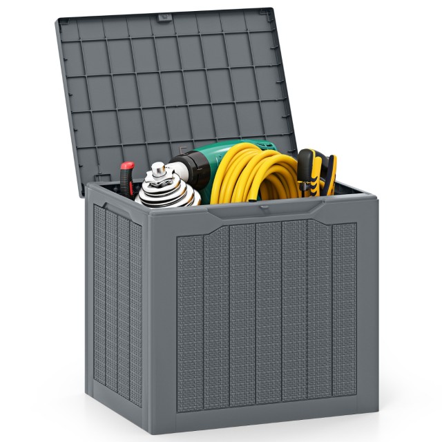 Costway Εξωτερικό Κουτί Αποθήκευσης 96L με Κλειδαριά & Πλέξη Ρατάν σε Γκρι Απόχρωση NP12485GR