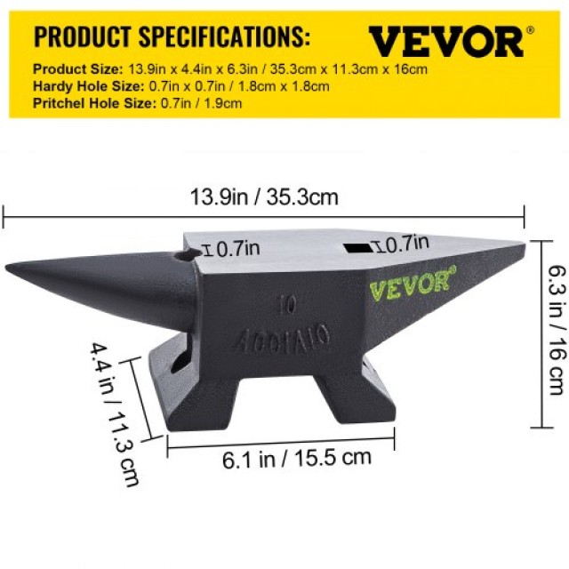 Αμόνι Χάλυβα VEVOR 10kg με Μονό Κέρατο για Σιδηρουργούς  TZHSBBDDWC22JRI2MV0