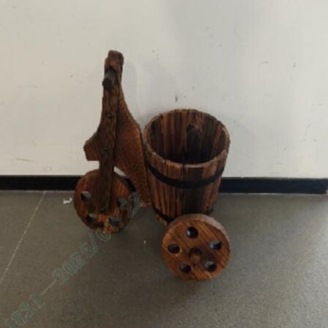 Costway Ρουστίκ Ξύλινο Τρίκυκλο Φυτευτήριο Βαρέλι-Κάρο με Οπές Αποστράγγισης για Λαχανικά και Καλλιέργεια Βοτάνων Καφέ 43,5 x 32 x 47 εκ. HZ10400CF