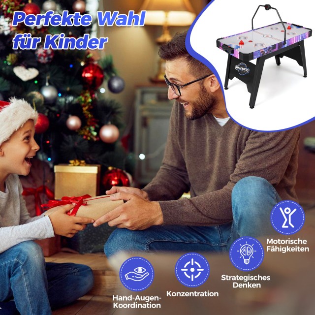 Costway  Επιτραπέζιο Air Hockey Arcade 144 cm με Ισχυρό 12V Μοτέρ και LED Ψηφιακή Οθόνη - Μαύρο UY10193DE-WH