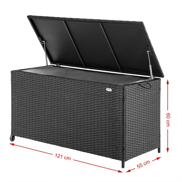 BAKAJI Κουτί Αποθήκευσης Κήπου Πολυρατάν Αδιάβροχο με 2 Ρόδες Μαύρο 02841913