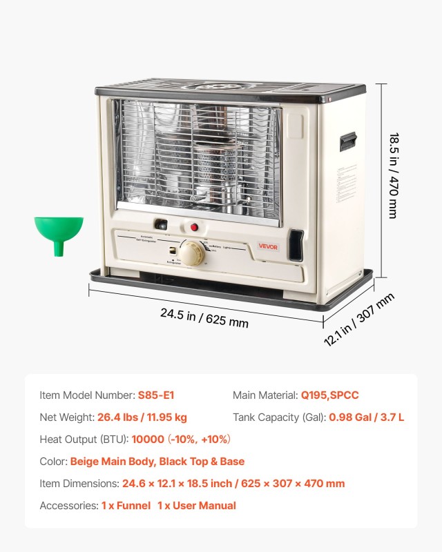 VEVOR Φορητός Θερμαντήρας Kerosene 10,000 BTU, Εσωτερικού & Εξωτερικού Χώρου, 625 x 307 x 470 mm JYFSSMYQNQ10CYMNE001V0