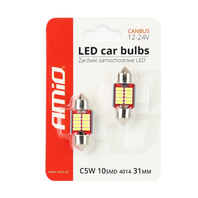 AMiO  LED CANBUS 4014 10SMD Festoon C5W C10W C3W 31mm Λευκό 12V/24V ,01288