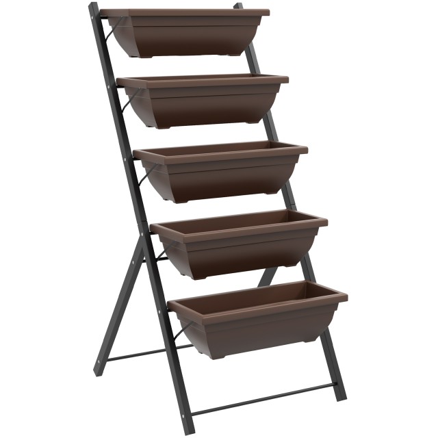 Outsunny Κάθετος Φυτοστάτης 5 Επίπεδων με 5 Γλάστρες με Οπές Στρ. Υδρο-Αποστραγγιστικά, από Ατσάλι και PE, 55x63x120 cm, Καφέ 845-433V02BN