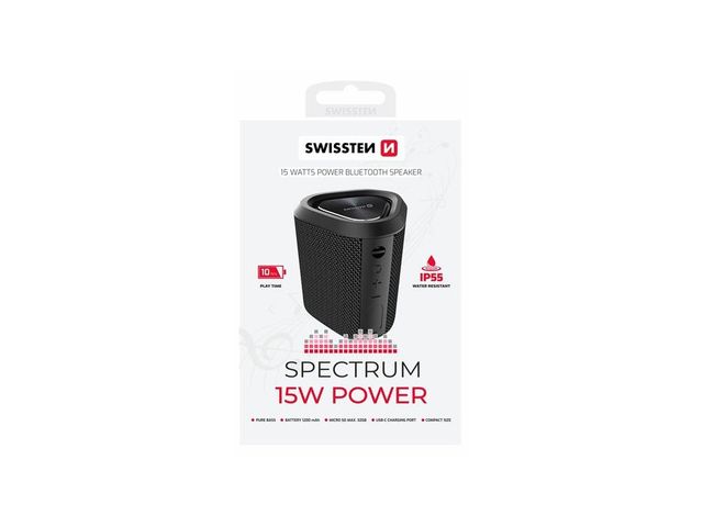 SWISSTEN Φορητό Ηχείο Bluetooth Spectrum 15 W, Μαύρο 8595217488595