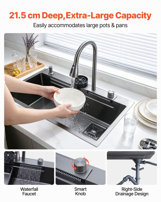 VEVOR Νεροχύτης Κουζίνας Inox 85 cm, Εντοιχιζόμενος, Μονής Γούρνας 85 x 46 x 23,6 cm QRSSCLHSTSPDF8KVK001V0