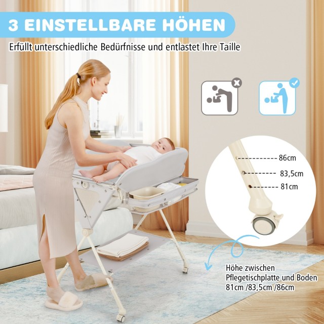 Costway Πτυσσόμενος Σταθμός Αλλαγής Μωρού με Λεκάνη Νερού και Γκρι Καλάθι Αποθήκευσης AC10033HS