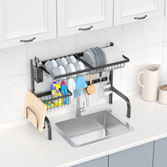 Costway Διπλό Στεγνωτήριο Πιάτων για Νεροχύτη με Ρυθμιζόμενο Πλάτος 53-99 εκ. KC53791