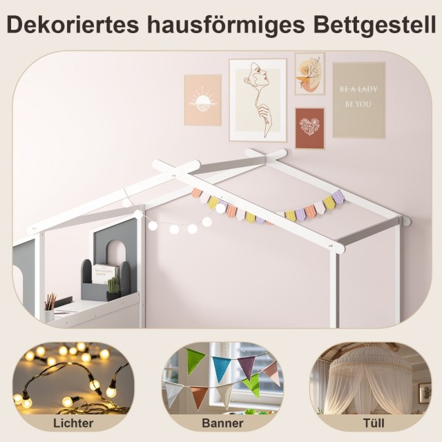 Costway Μοναδικό Κρεβάτι-Σπίτι με Ενσωματωμένο Γραφείο και Αποθηκευτικό Χώρο από Ξύλο HU10795WHF+