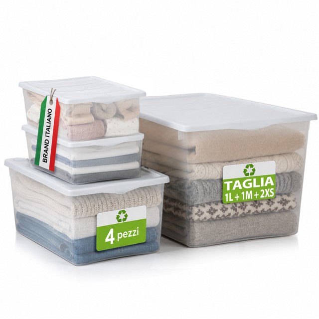 BAKAJI Σετ 4 Δοχεία Pez Spring Box Διαφανή με Λευκό Καπάκι (1L, 1M, 2XS) 02002421