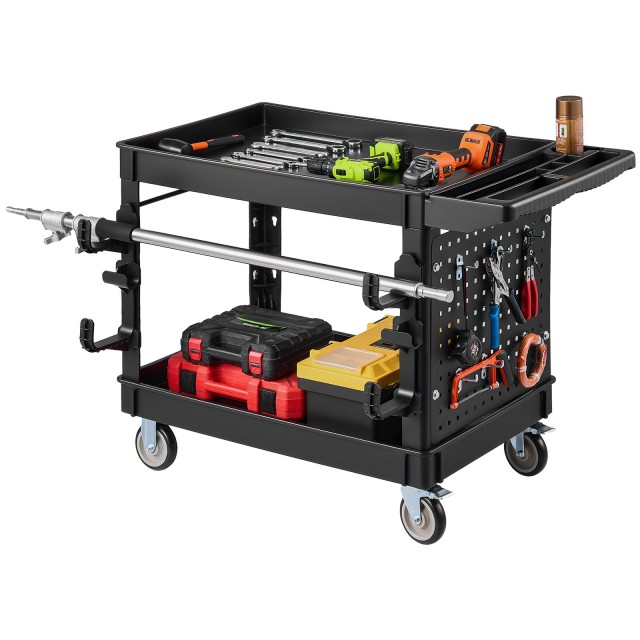 VEVOR Καρότσι Εργασίας 2 Επιπέδων 250 kg με Ρόδες 360° και Φρένα, Μαύρο DXFSSYTCDXAMPXOJB001V0