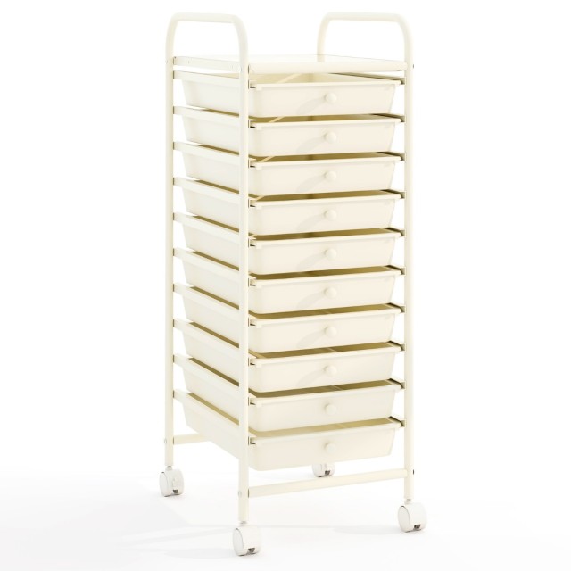 Costway Τροχήλατο Ντουλάπι με 10 Συρτάρια 33 x 37 x 86 cm Λευκό HW52045WH