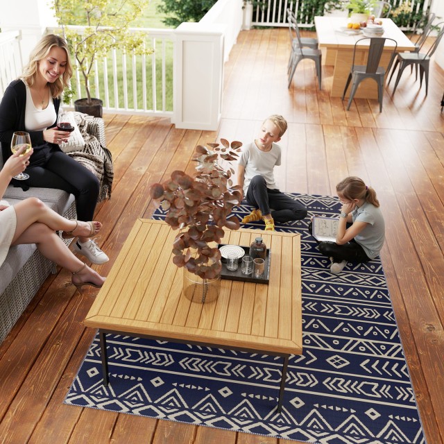 Outsunny Αναστρέψιμο Εξωτερικό Χαλί Γεωμετρικού Στυλ με Τσάντα Μεταφοράς, 182x274 εκ., Μπλε και Λευκό 84J-066V00BU