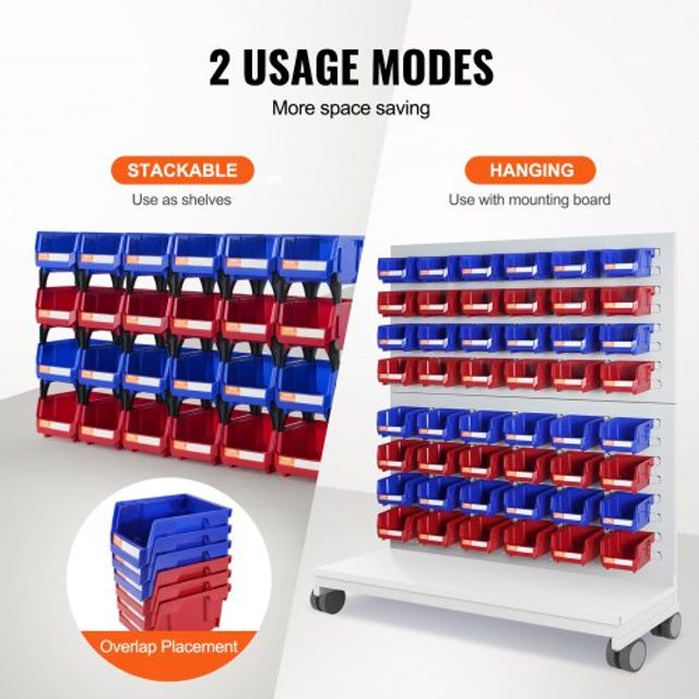 VEVOR Πλαστικά Κάδοι Αποθήκευσης, 5x4x3 ιντσών, Κρεμαστοί Στοιβαζόμενοι Οργανωτές, Μπλε/Κόκκινο, Σετ 24, Βαρέως Τύπου για Οργάνωση Ντουλάπας, Κουζίνας, Γραφείου ή Ντουλάπας DDWLX24J0000UOOGSV0