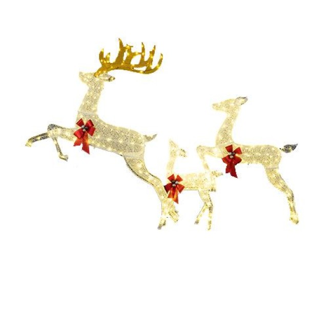 Costway Τρίο Φωτιζόμενη Οικογένεια Τάρανδων LED με 330 Θερμά Λευκά Φώτα & Κορδέλες XXL Χριστουγεννιάτικη Διακόσμηση CM25130DE