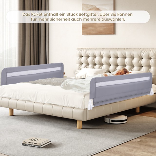 Costway Πτυσσόμενο Προστατευτικό Κρεβατιού για Νήπια με Αφαιρούμενο Πλενόμενο Κάλυμμα σε Γκρι 120 εκ BS10046GR