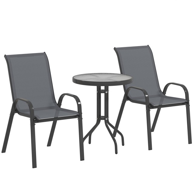 Outsunny Σετ Κήπου 3τμχ με 2 Καρέκλες Κήπου 54x71x93 εκ και Στρογγυλό Τραπεζάκι Ø60x71 εκ από Σκούρο Γκρι Ατσάλι 84G-682V00CG