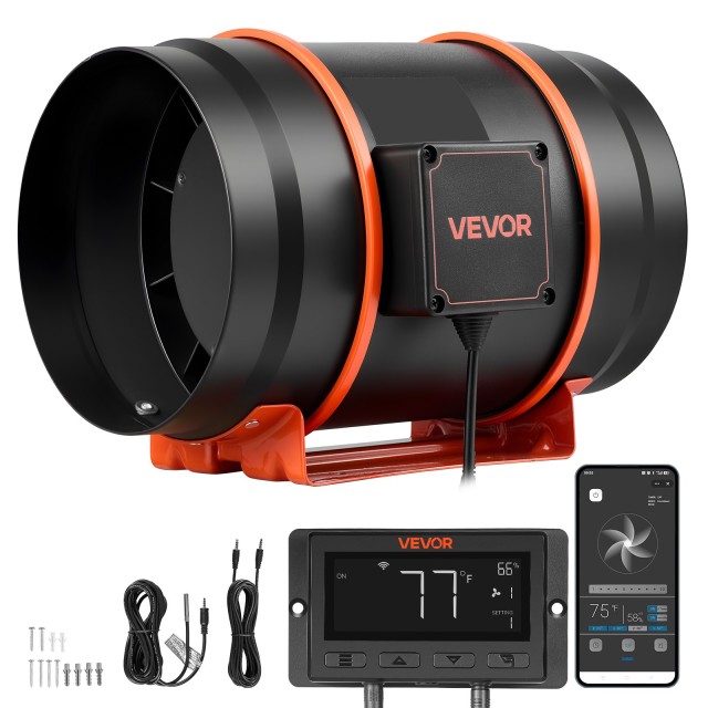 VEVOR Ανεμιστήρας Αεραγωγού Inline 1372 m³/h 203 mm με EC Κινητήρα, 10 Ταχύτητες, Ελεγκτή PWM, Έλεγχο μέσω App και Αισθητήρα Θερμοκρασίας & Υγρασίας για Καλλιέργεια / Υδροπονία XLGDFSEC8YCPW5AL9001V2