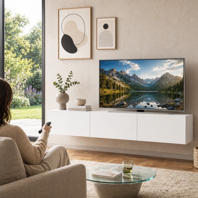 BAKAJI FRANCY Κρεμαστό Έπιπλο TV Λευκό 180 x 30 cm με 3 Πόρτες Ανοιγόμενες προς τα Κάτω 02002114