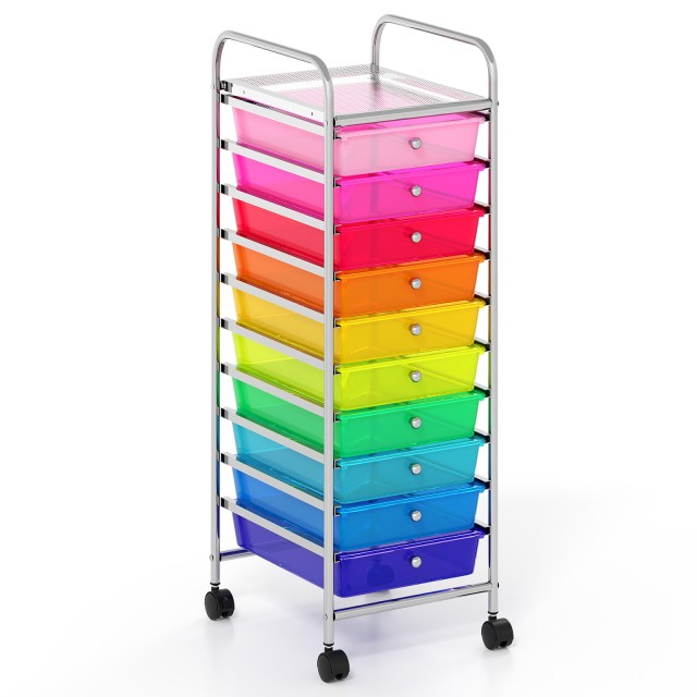 Costway Τροχήλατο Ρακ με 10 Συρτάρια και Χρωμιωμένο Μεταλλικό Σκελετό με Κλειδωμένους Ρόδες - Πολύχρωμο Οργανωτής JZ10332CS
