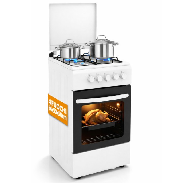 BAKAJI Εξωτερική Λευκή Κουζίνα Αερίου με 4 Εστίες και Φούρνο 50 x 50  x 86 cm 02001682