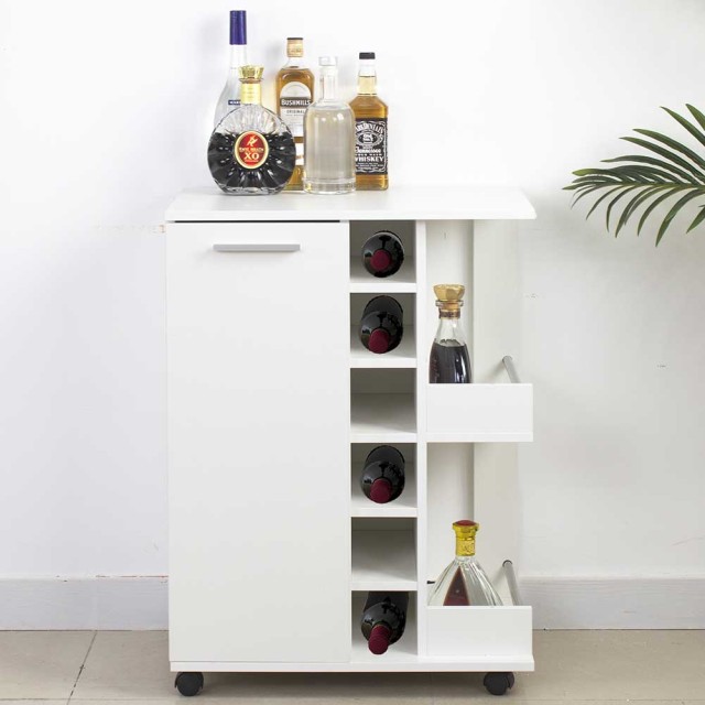 BAKAJI  Φορητό Μπαρ Cantinetta Μπουκάλια Κρασιού Ξύλινη Κάβα 6 Θέσεων Θήκη Ποτηριών Λευκό  02814266