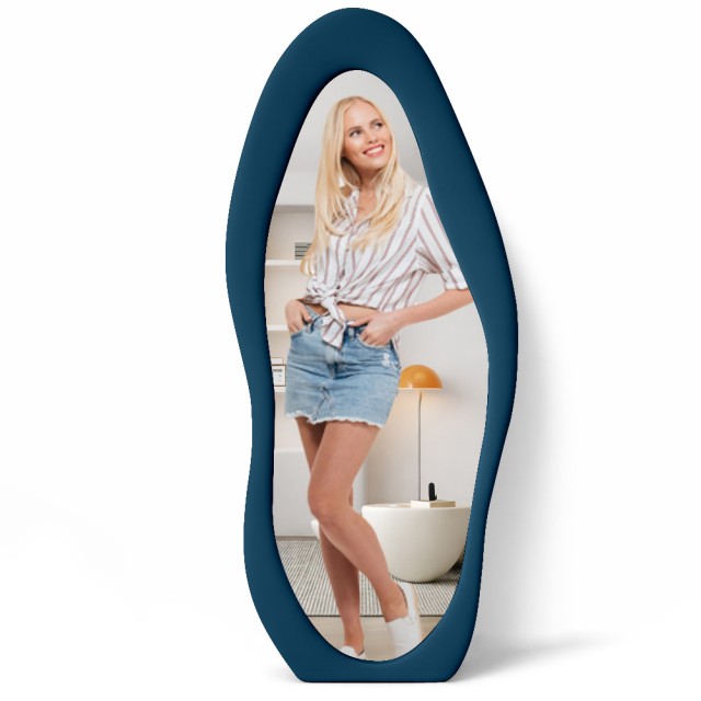 Shally Dogan Μεγάλος Κυματιστός Καθρέφτης με Μπλε Βελούδινη Κορνίζα 60 x 160 cm 02001656