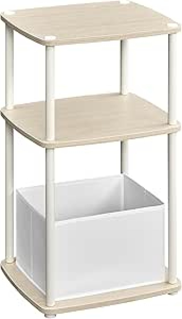 SONGMICS Μοντέρνο Πλαϊνό Τραπέζι 34x30x58cm με 3 Ράφια και Υφασμάτινο Καλάθι σε Μπεζ Χρώμα LET286N01