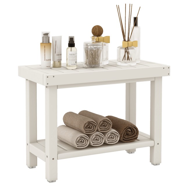 Costway Διπλό Σκαμνί Ντους από Αδιάβροχο HDPE με Αποθηκευτικό Χώρο σε Λευκό Χρώμα BA7865WH