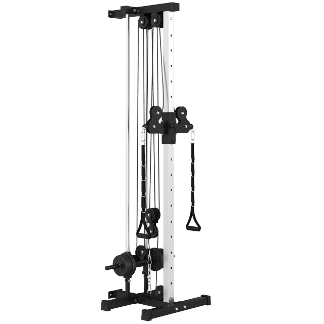 SPORTNOW Επιτοίχια Lat Machine με Ρυθμιζόμενες Τροχαλίες και Βάρη, Μαύρο A91-269V00BK