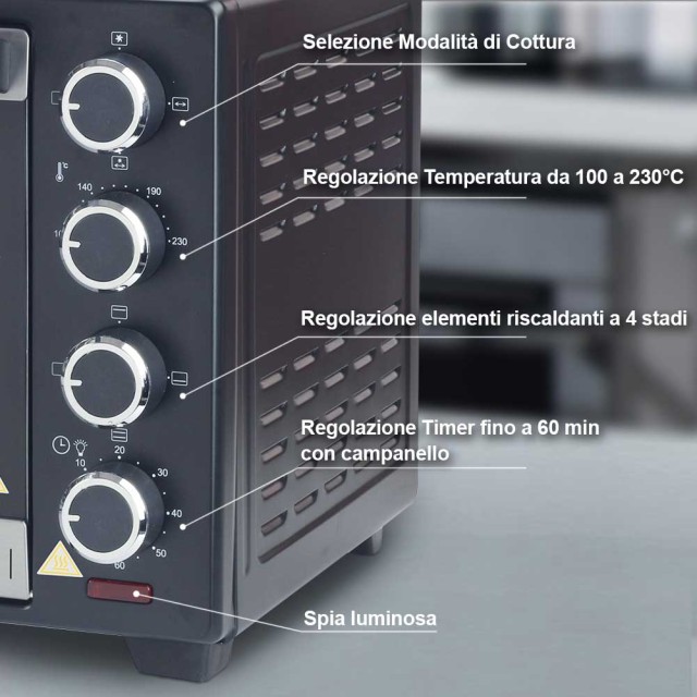 BAKAJI Ηλεκτρικός Φούρνος Με Αέρα  Fornetto 38 Lt στα 1600W με Grill και Γυροσκοπική Λειτουργία 02839788