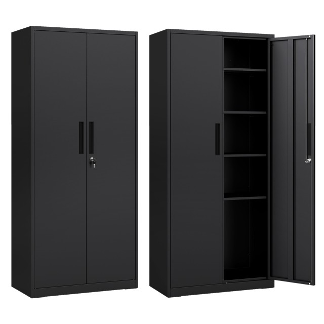 Costway Μαύρο Μεταλλικό Ντουλάπι Αποθήκευσης με 2 Κλειδωμένες Πόρτες για Γκαράζ - Ύψος 180 εκ. TH10110BK+