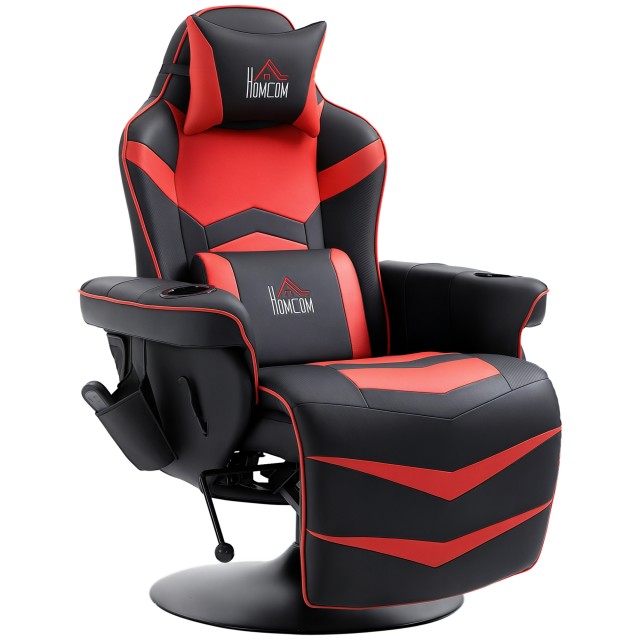 HOMCOM Καρέκλα Gaming με Μασάζ και Υποπόδιο, με Μαξιλάρι, από Συνθετικό Δέρμα, 79.5x82.5x111.5 εκ., Μαύρο και Κόκκινο 700-142