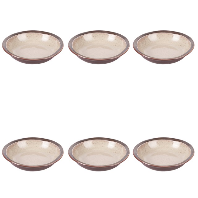 Villa DEste  Σετ 6 βαθιά πιάτα μπεζ σε πηλό με καφέ περίγραμμα Bretagne Terra 5918726