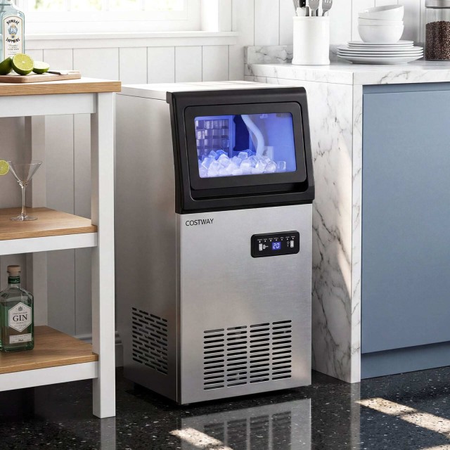 Costway Παγομηχανή Δαπέδου 50 kg/24h με Κάδο 11 kg, 71,5 x 35 x 33,5 cm Τετράγωνοι Παγωμένοι Κύβοι EP25965DE
