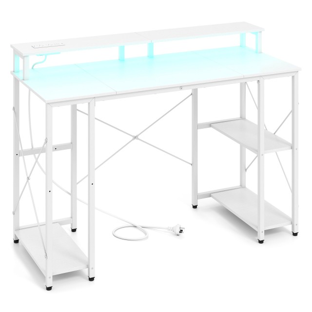 Costway Γραφείο Gaming 87 x 50 x 120 cm με LED και Σταθμό Φόρτισης JV14502DE-WH