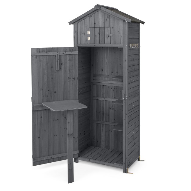 Costway Πολυλειτουργική και Κλειδωμένη Ξύλινη Αποθήκη Κήπου 75 x 50 x 180,5 εκ. GT3918GR