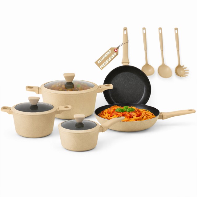 BAKAJI Σετ Κατσαρολών Serena Tortora 11 Τεμαχίων από Χυτό Αλουμίνιο με 3 Κουτάλες 02002007