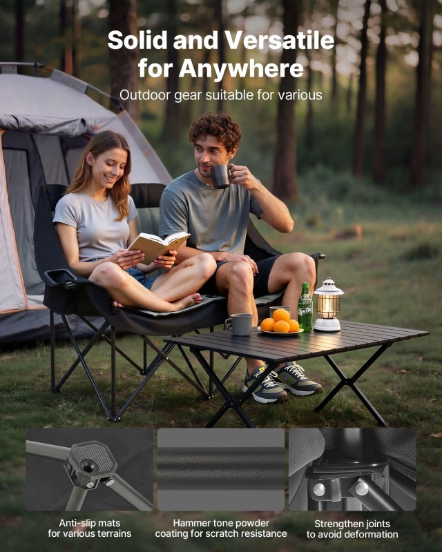 VEVOR Διπλή Καρέκλα Camping για Δύο Άτομα, Αντοχή 300 κιλών, Κύπελλα & Θήκες Ποτηριών, Θήκες Περιοδικών, Τσάντα Μεταφοράς HWZDYXSRYLYSNFM74001V0