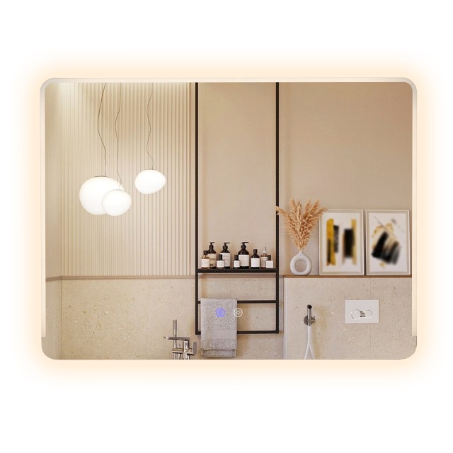 Costway Καθρέφτης Μπάνιου LED με 3-Χρωματιστά Φώτα & Αντιθαμβωτική Επιφάνεια, 60 x 80 x 3 εκ. BA8446