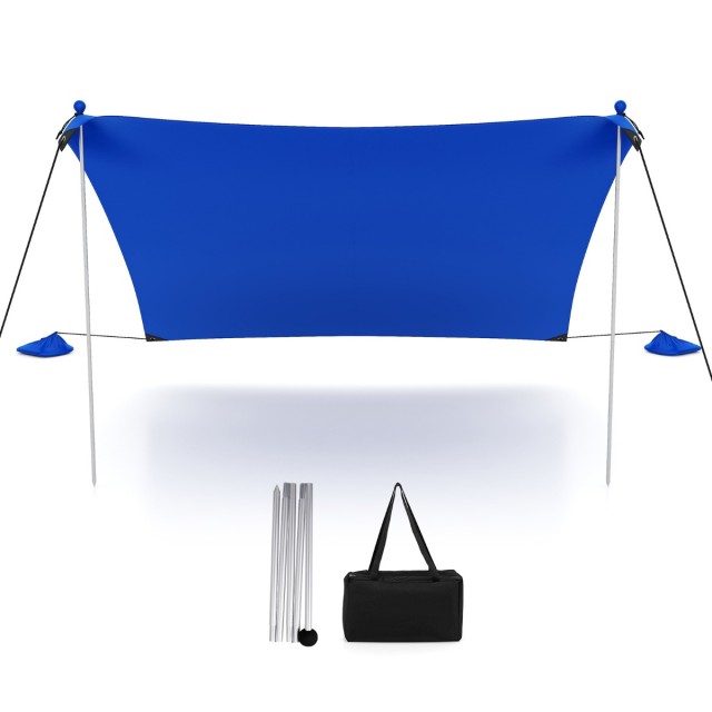 Costway παραλιακή σκηνή 230 x 200 cm UPF 50+ σκηνή ηλίου με άγκυρες άμμου, σακούλες άμμου και 2 υποστηρικτικές ράβδους Μπλε NP11638BL