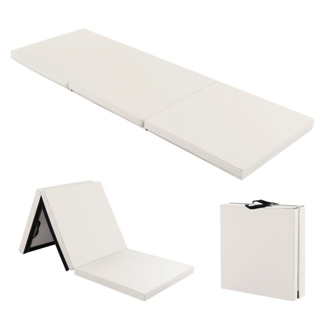 Costway Πτυσσόμενο Στρώμα Γυμναστικής με 2 Λαβές Αντιολισθητικό 180 x 60 x 5 cm Γκρι-Μπεζ FH10093GR