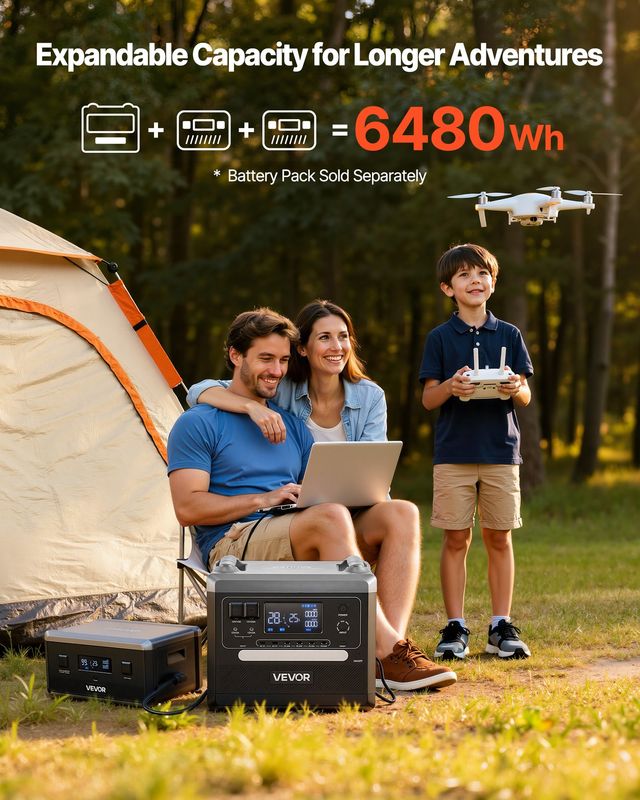 VEVOR  Φορητός Σταθμός Ενέργειας 2400W με 2 Πτυσσόμενα Ηλιακά Πάνελ 200W και Μπαταρία LiFePO4 2160Wh KZSCNDYTJZDTMIYY2001V2