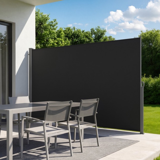 VEVOR Πτυσσόμενη Πλαϊνή Τέντα 180x300 εκ. με Ύφασμα Πολυεστέρα 180 g/m², Αδιάβροχη, Μαύρη KSSCP180X3009V5I7001V0