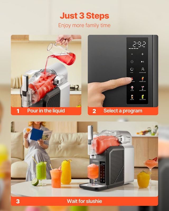 VEVOR Μηχανή Slushie 2L Χωρίς Πάγο, με 6 Προγράμματα και Αυτοκαθαρισμό MNXRJ12LDGLE3AAQT001V2