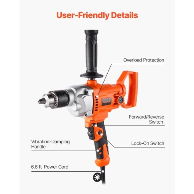 VEVOR Ισχυρό Μίξερ Τρυπανιού 1100W, 0-850 RPM για Μείξη Χρωμάτων FJZJBJAC10506UFEZ001V2