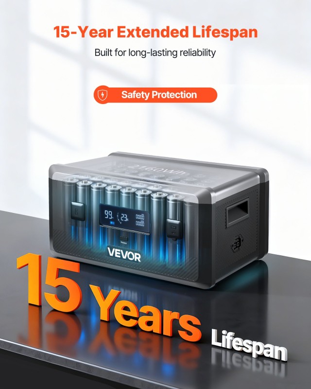 VEVOR Επιπλέον Μπαταρία 2160Wh LiFePO4 για Φορητό Σταθμό Ενέργειας με 3 Θύρες Εξόδου RLKZDCB2048W8OFJV001V9